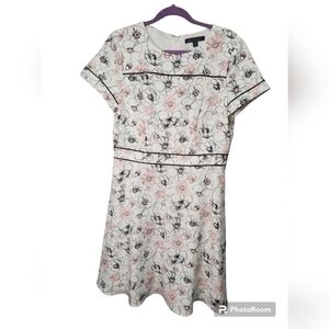 Brooks Brothers Petite White Dress with Pink and Black Floral Print 12P (Easter)